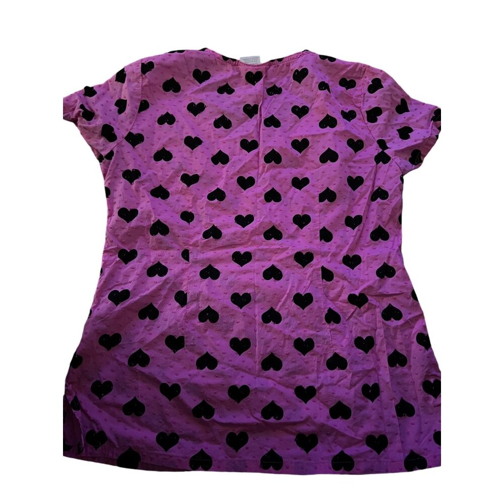 Heartsoul Womens XS Pink & Black Heart Set of 3 Scrub Tops Pink Orange Yellow - Picture 3 of 6